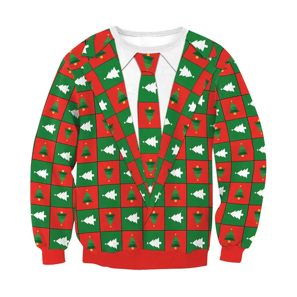 

Winter Couples Ugly Christmas Sweaters 3D Tree Printed Xmas Pullovers Tops Women Man Casual Holiday Party Christmas Sweatshirts