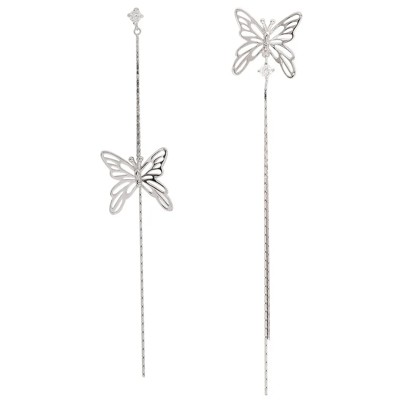 

Modern Jewelry Butterfly Earrings Fashion Asymmetrical Sweet Shiny Zircon Long Dangle Earrings For Celebration Gifts