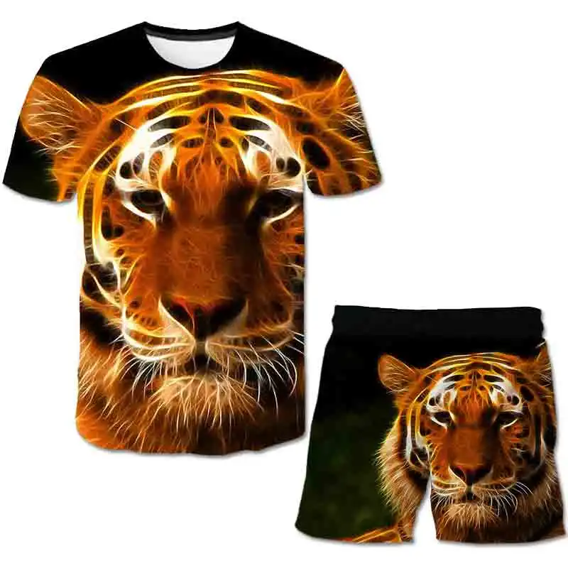 

Men's Sets Hip hop Clothes Streetwear Summer Outfit Male T-shirt and Pant Two Pieces Hip-hop Casual 3D print tiger clothing