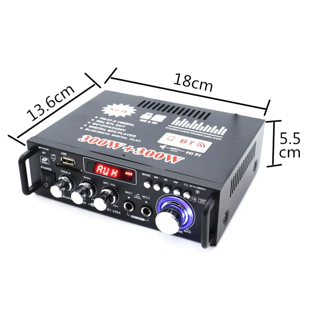 600 Вт 2CH Bluetooth Автомобильный Hi-Fi стерео усилитель FM-радио мощный аудио домашний