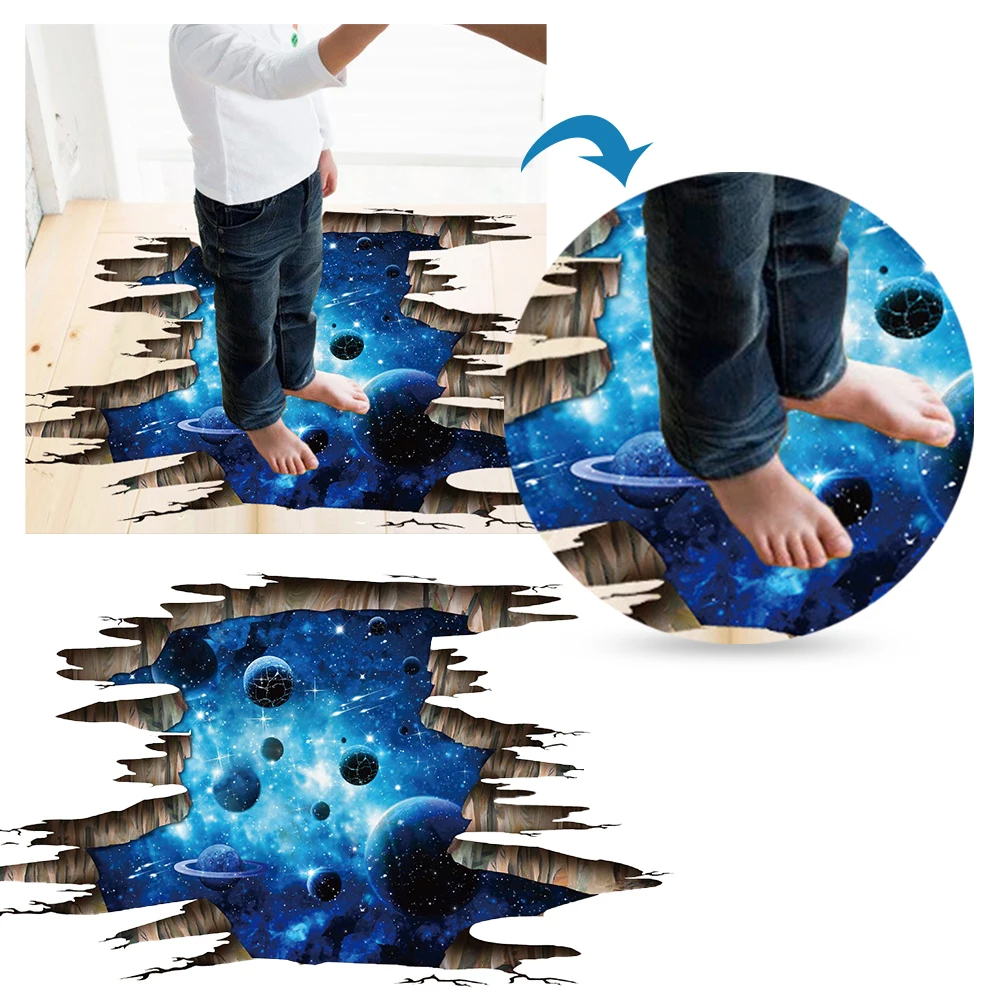 Креативные 3D темно-синие наклейки на пол Galaxy Planet украшения для гостиной стену