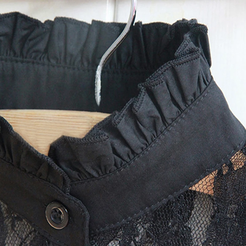 Женская кружевная рубашка с вертикальным отсоединяемым воротником летний