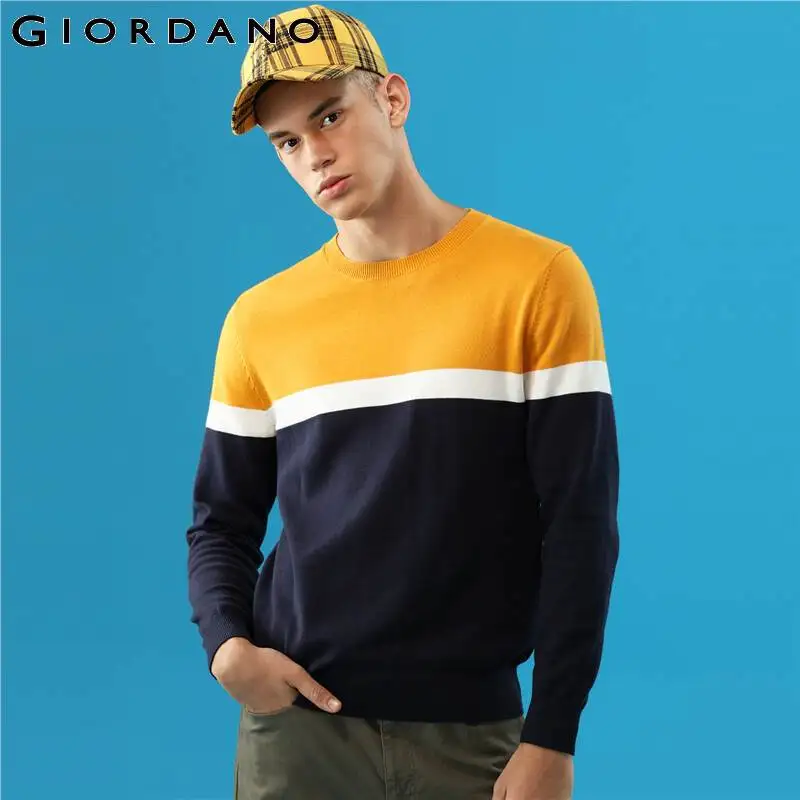 Giordano мужской джемпер с круглым вырезом под шею и длинными рукавами выполнен из
