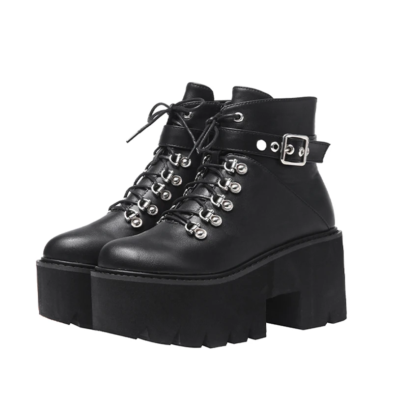 Женские армейские ботинки готическая обувь на платформе зимняя высоком каблуке
