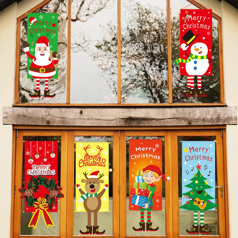 

Счастливого Рождества подвесной знак крыльца торгового центра баннер Санта эльф ткань для дома сада наружная дверь