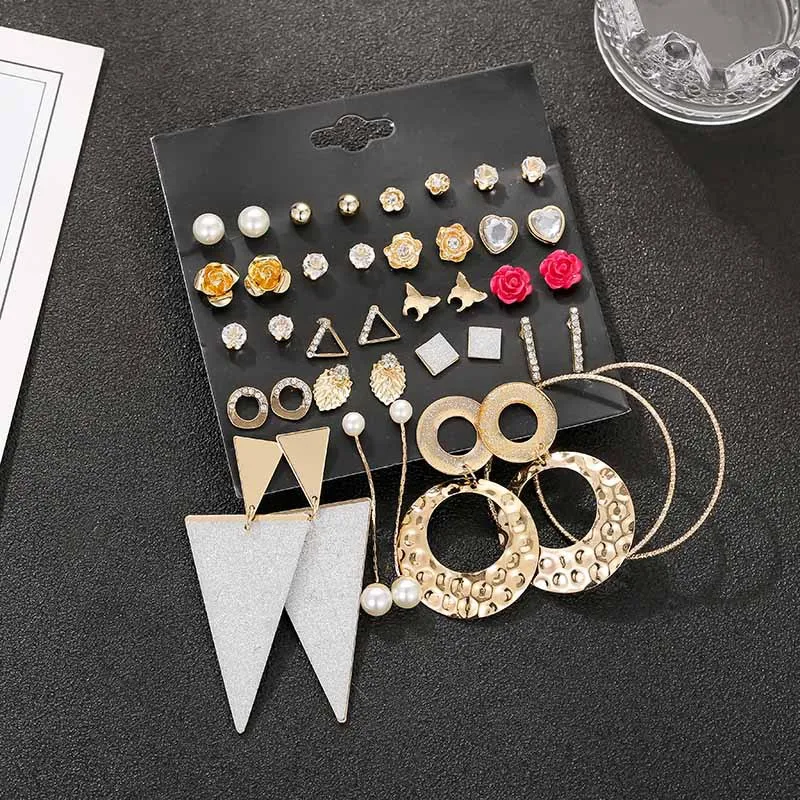 

Luokey Bohemian Earrings For Women Red Flower Girls Earring Set Geometric Vintage Wedding Jewelry Pendientes Mujer Moda 2020