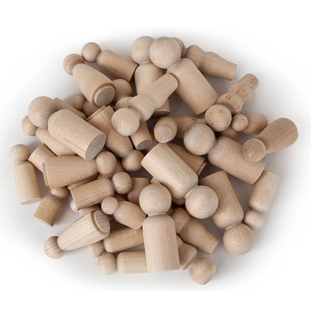 

Natural unfinished wooden Peg doll body 40 decorated dolls in 5 different shapes and sizes teething toy sets L4