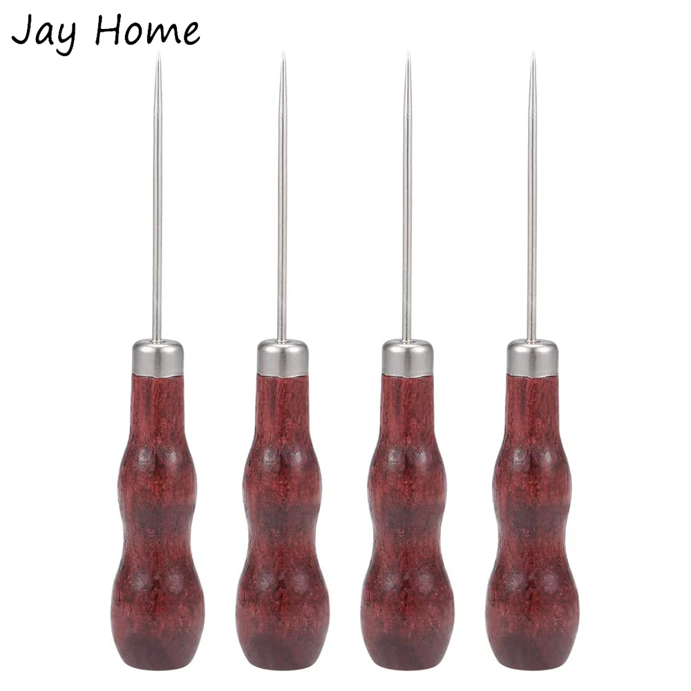 

13cm Wooden Handle Gourd Shape Scratch Awl Pins Punching for Leather Punch Hole DIY Shoe Repair Awl Home Stitching Sewing Tools