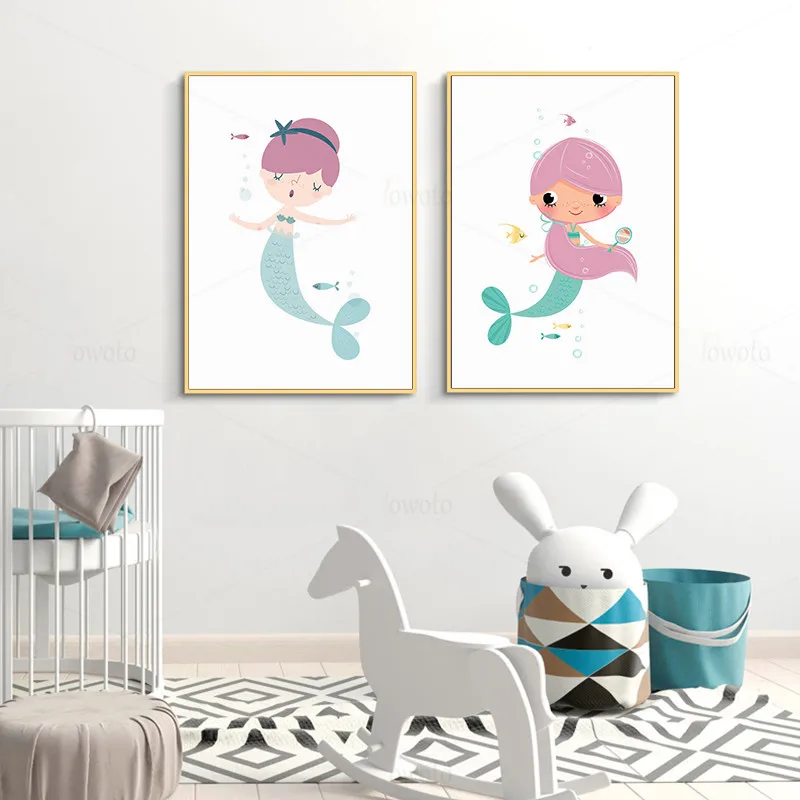 Русалки с художественным принтом Детская Wall Art фотографии рисунками из