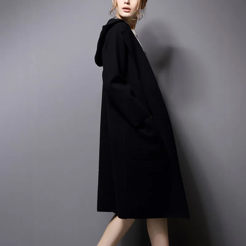 Высокое качество шерстяное вязаное элегантное женское длинное пальто мягкий