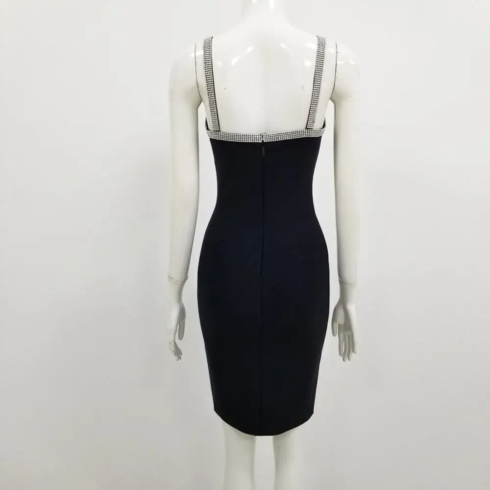 

Women Sexy Fashion Crystal Bling Black Bandage Dress 2020 Evening Celebrity Thick Rayon Chic Mini Party Dress Vestido