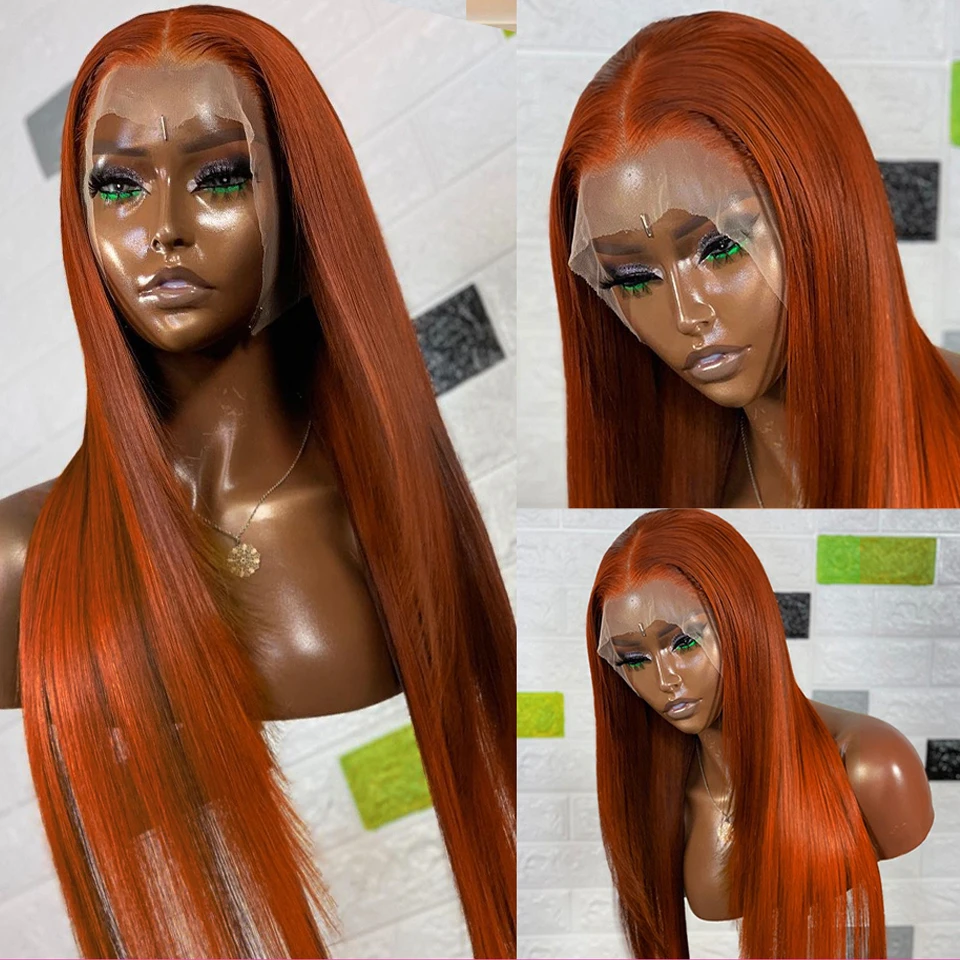 Фото Прямой парик Orange Ginger 13x4 на сетке спереди с детскими волосами бразильские парики