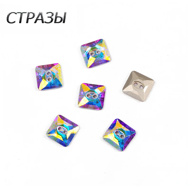 

CTPA3bI 3017 Crystal AB Square K9 Glass 2 Holes Pendant Rhinestones Loose Strass DIY Jewelry Making Custom Mothers Day Gifts