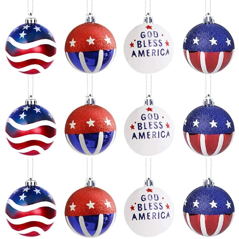 

Christmas Balls Ornaments for Xmas Tree,Christmas Tree Ornaments 4Th of July Patriotic Hanging Balls Independence Day