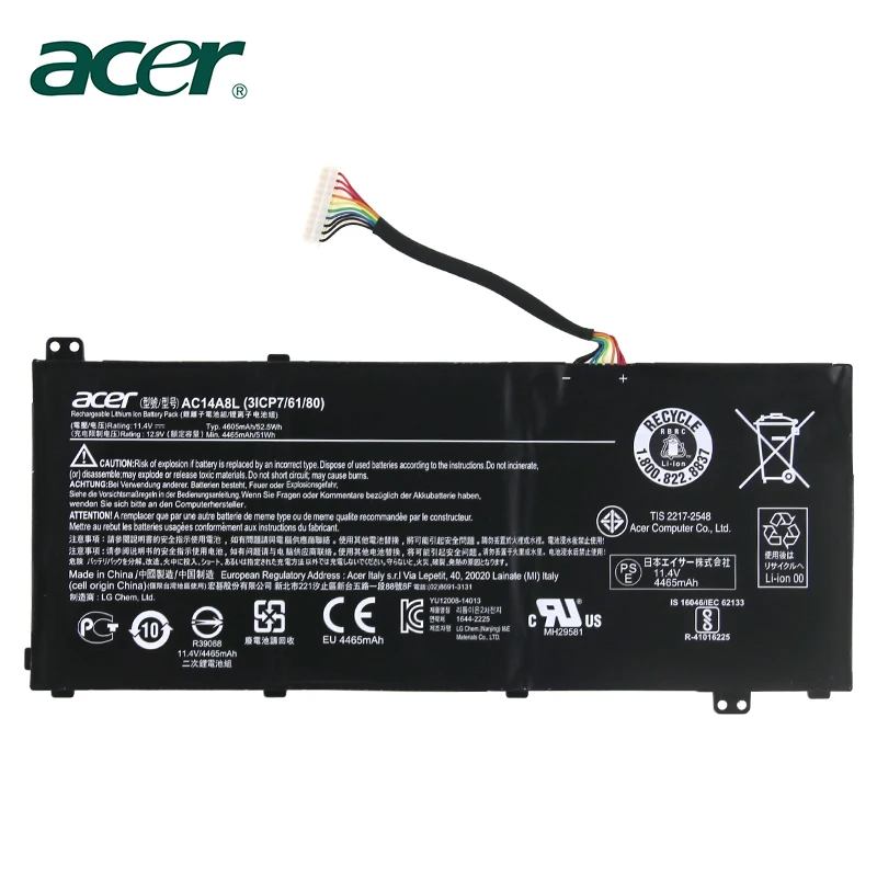 Аккумулятор для ноутбука acer Aspire VN7-571 VN7-571G VN7-591 VN7-591G VN7-791G KT.0030G. 001 аккумулятор большой емкости 11,4 V 4605 мА/ч, AC14A8L