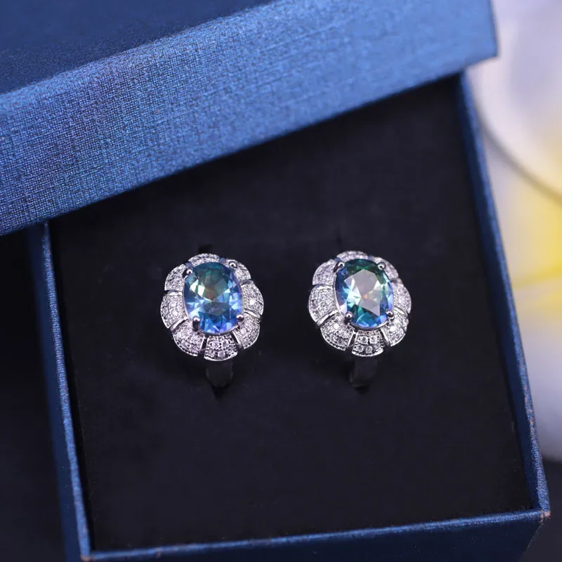 Летний Новый Стиль радужного кубического циркония серебряный цвет набор