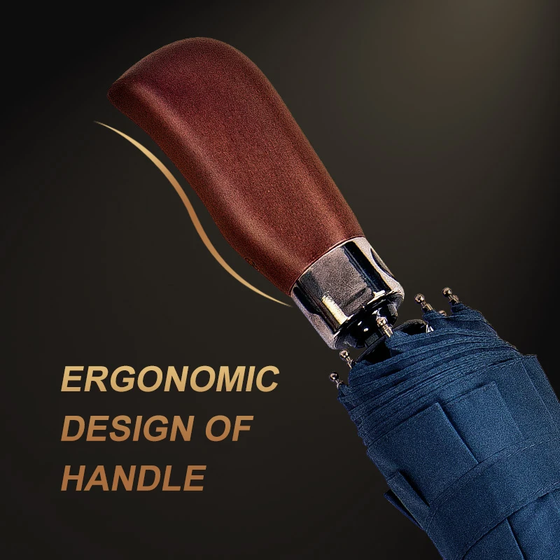 

High-end Business Custom Umbrella Solid Wood Retro Fully Automatic Folding Umbrella 10 Bone Reinforcement men gift