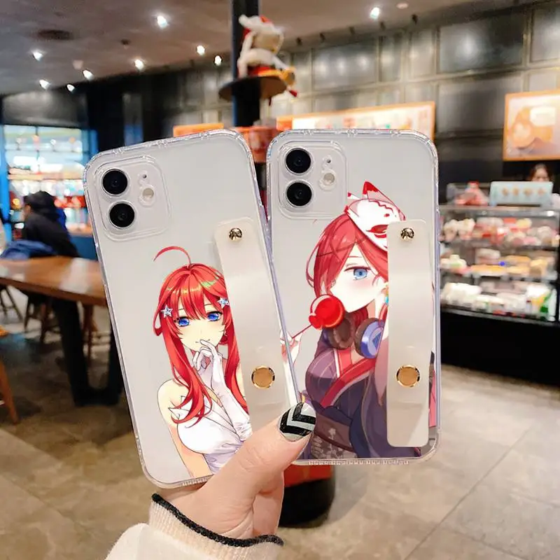 

Gotoubun no Hanayome Phone Case Wrist Strap For iPhone 7 8 11 12 X XS XR MINI Pro Max Plus Hand Band Transparent Clear