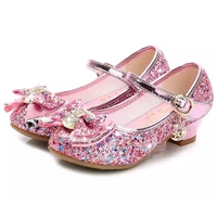 princess kids pu leather shoes girls flower high heel shoes for children butterfly knot party shoes dance footwear size 26 38