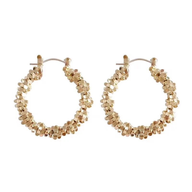 

Korean New Vintage Style Metal Gold Color Geometric Circle Hoop Earrings For Women Daily Simple Accessories