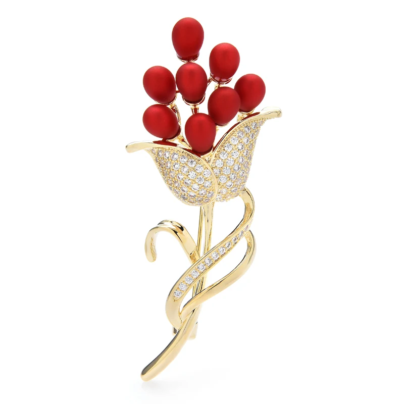 

Wuli&baby Luxury Enamel Flower Brooches For Women Shining Cubic Zirconia Quality Flower Party Brooch Pin Valentine's Day Gifts