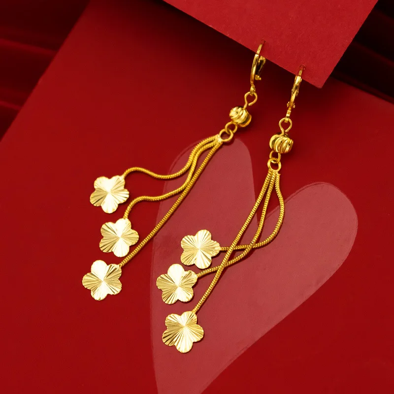 

Genuine 18K AU750 Gold Drop Earrings Simple Plum Blossom Design for Women Flower Tassel Earrings Fine Jewelry 2021 Gifts