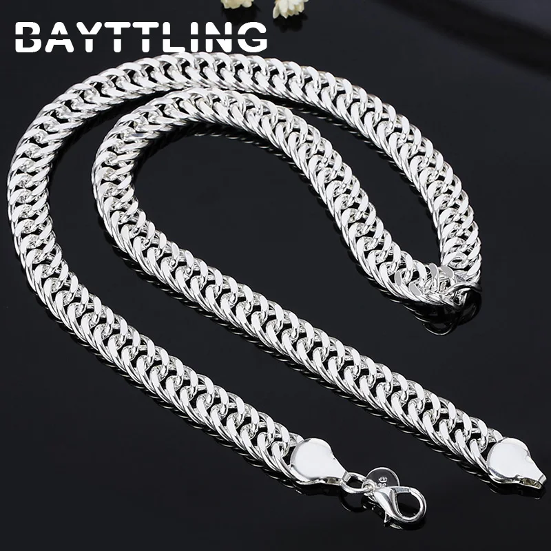 

BAYTTLING New 925 Sterling Silver 20/24 inch 10MM Full Flat Sideways Chain Necklace For Woman Man Fashion Wedding Jewelry Gift