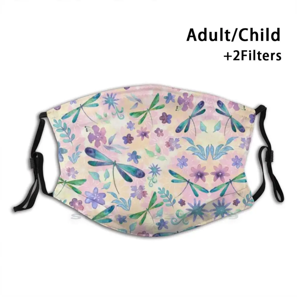 

Розовая Стрекоза и цветочный узор для взрослых детей моющаяся забавная маска для лица с фильтром Стрекоза стрекозы узор клеветы