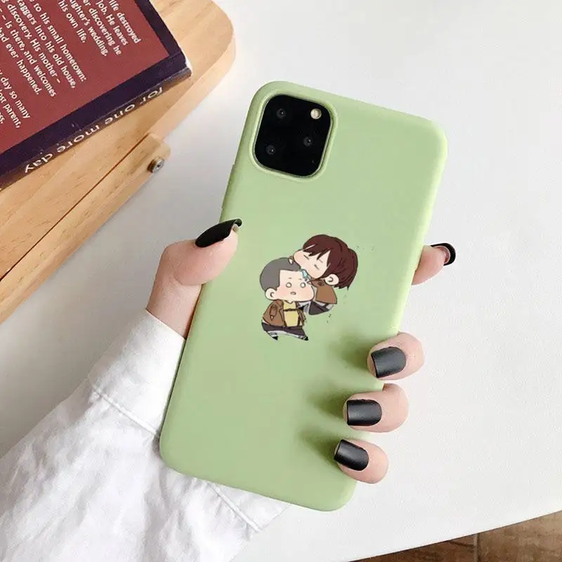 

Anime Japanese attack on Titan Phone Case Green Candy Color for iPhone 6 7 8 11 12 s mini pro X XS XR MAX Plus
