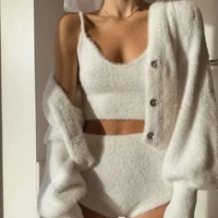 womens sweater autumn winter womens mink wool knitted shorts three piece suit fashion sexy suspender shorts sweater hoodies