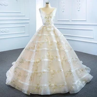dd jyoy 2020 new ball gown wedding dress gold lace bridal gown elegant v neck small train stripes pattern gown lace up back