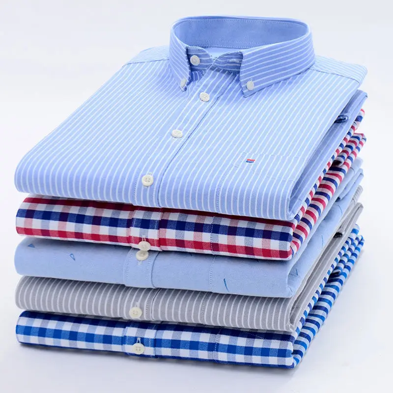 

Men's Striped Plaid Oxford Shirt Button Down Casual Spring Autumn Long Sleeve Standard-fit Korean Business Office Dress Shirts