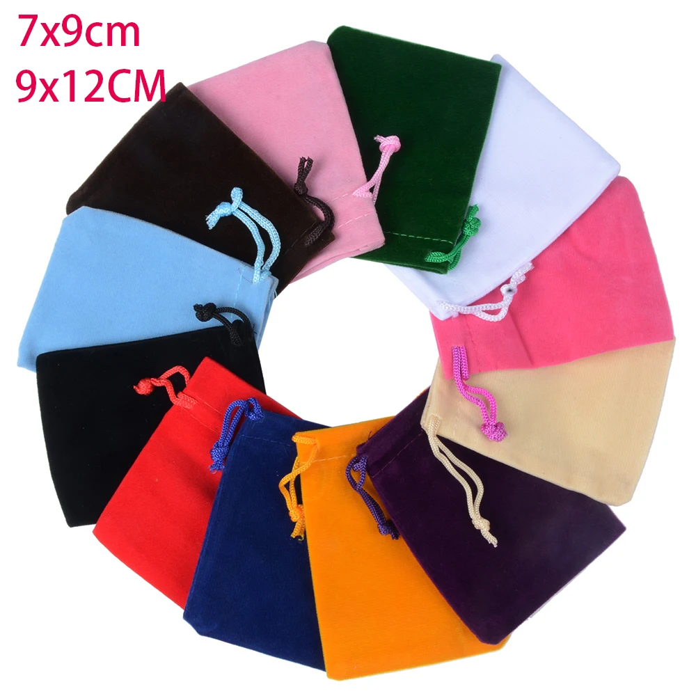 

10pcs/lot 7x9cm 9x12cm Coloful Velvet Pouches Jewelry Packaging Display Drawstring Packing Gift Bags & Pouches
