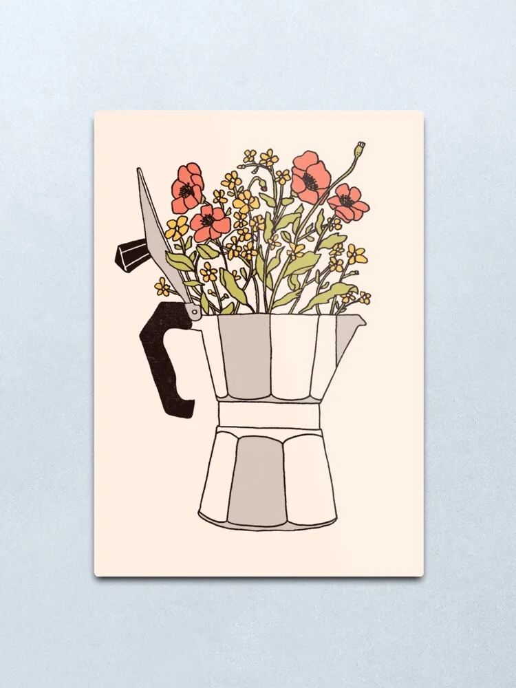 

Moka Flowers Metal Print Tin Sign Bar Home Wall Decor Metal Art Poster