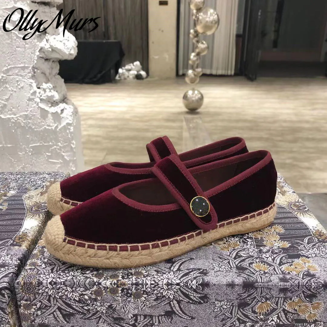 

ollymurs Spring Summer Velvet Round Toe Luxury Designer Loafes Burgundy Flats Shoes Women