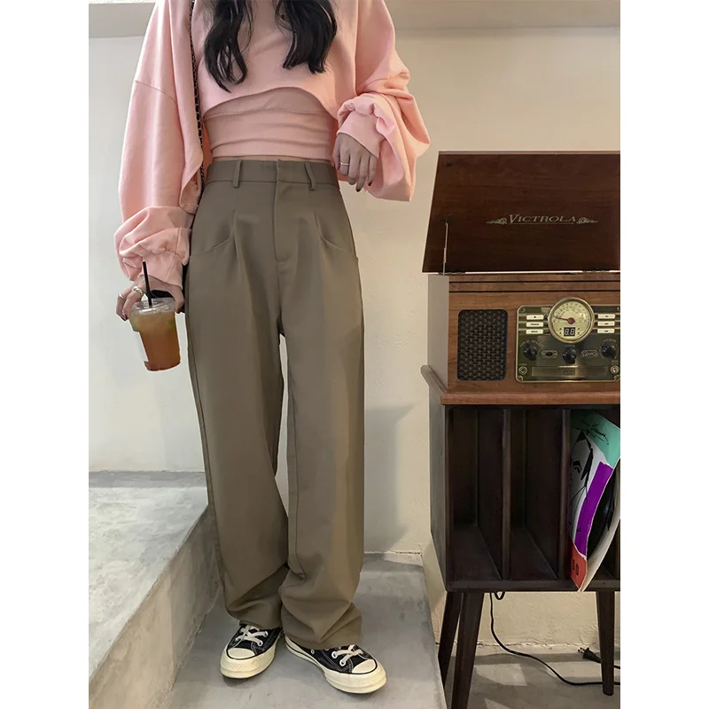 Повседневные Широкие Женские Брюки Корейская версия свободные с высокой талией