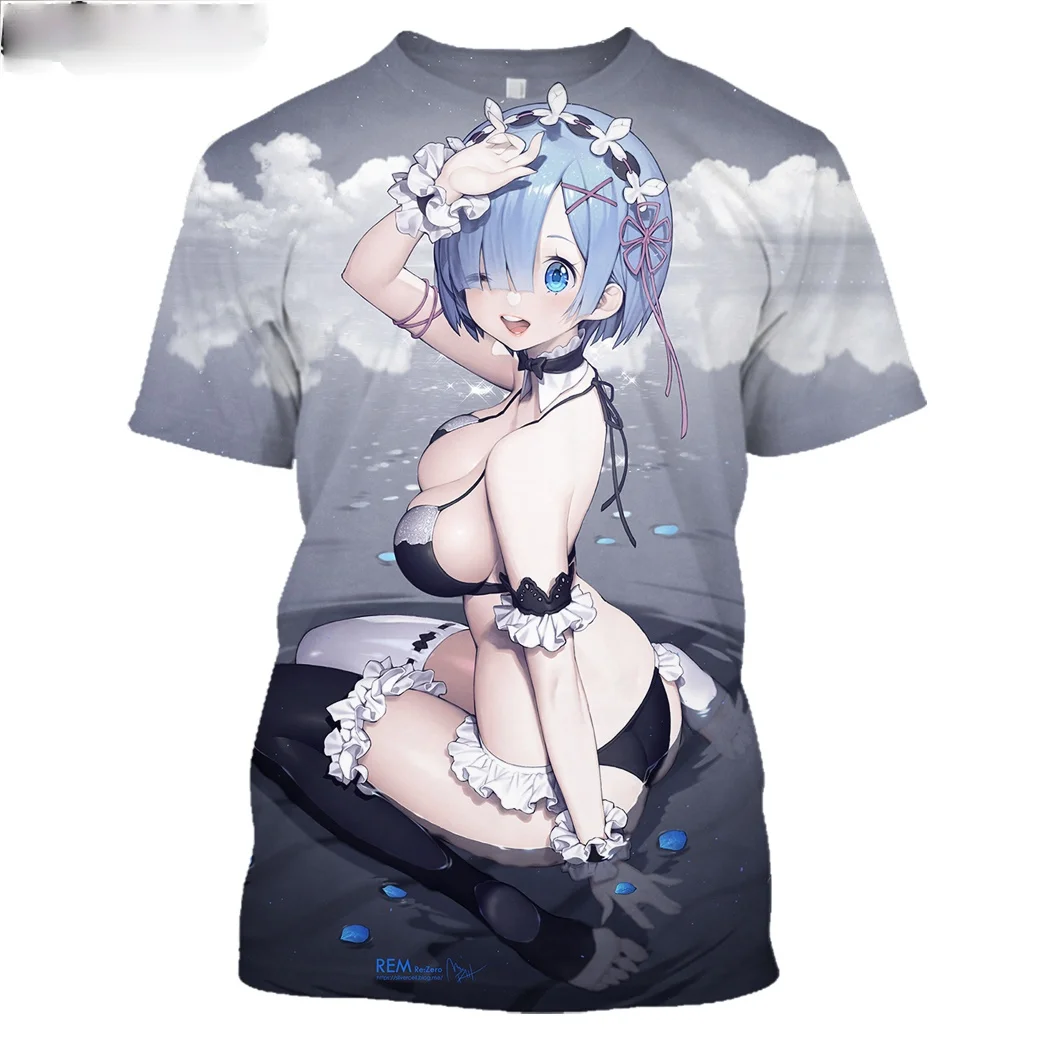 Футболка для косплея по мотивам аниме Re:zero Twin Ram Rem модная рубашка с коротким