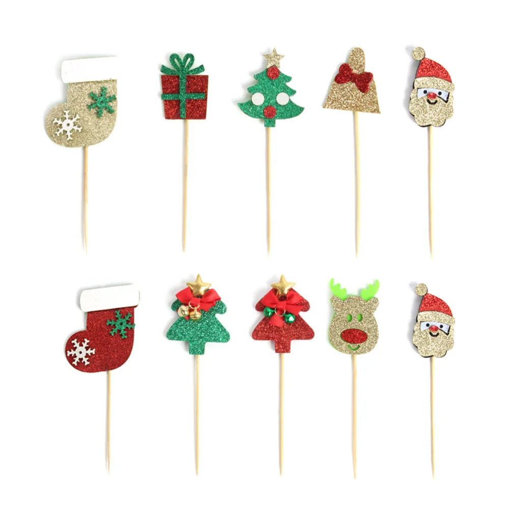 

20pcs Assorted Patterns Cake Toppers Christmas Cupcake Decoration Food Fruit Picks Party Favors (Random Pattern)