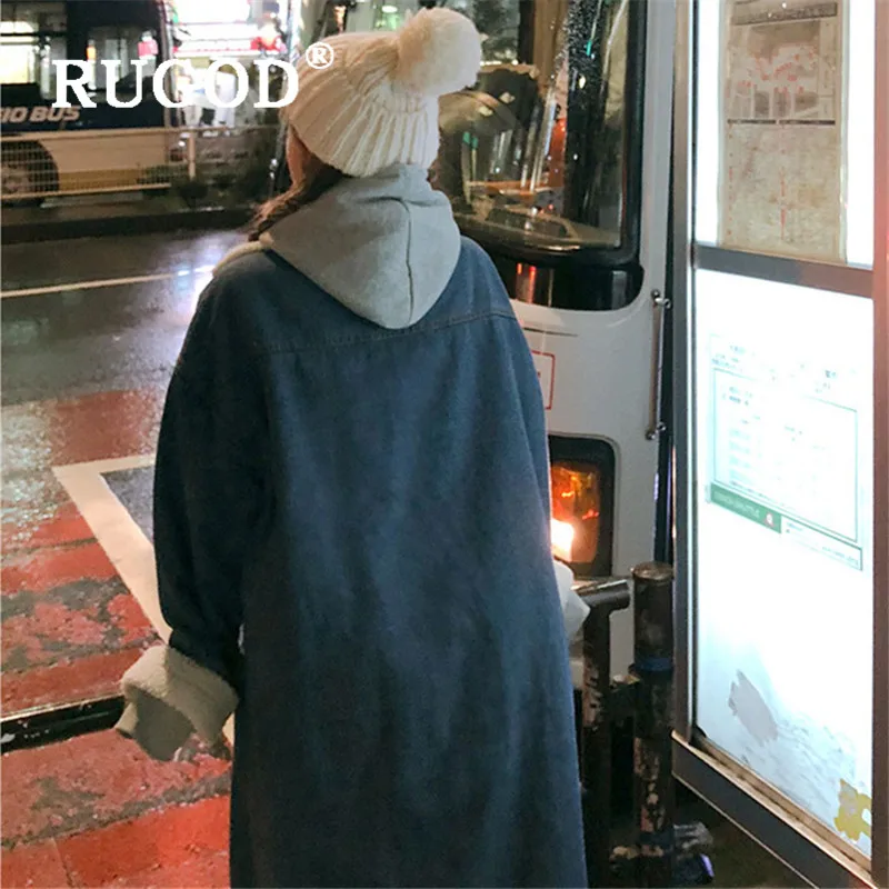 Женское шерстяное пальто RUGOD винтажное длинное из денима в Корейском стиле зима