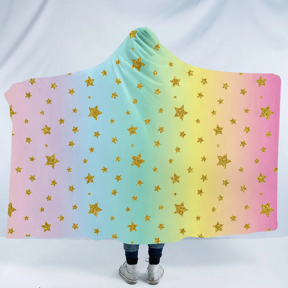 Unicorn Hooded Blanket For Adults Childs Cartoon 3D Printed Sherpa Fleece Blanket Microfiber Wearable Throw Blanket For Home Bed