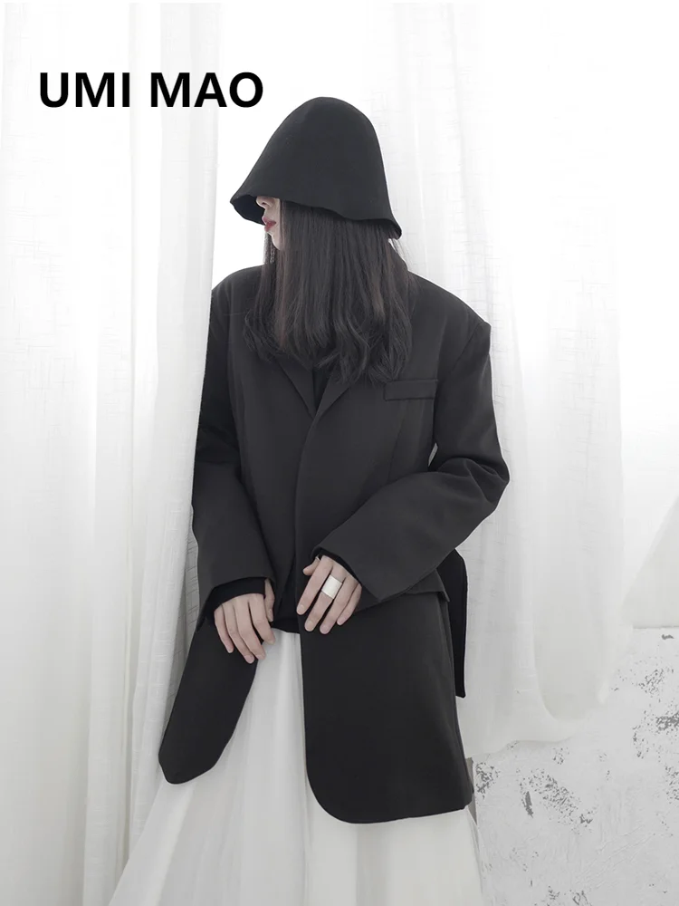 

UMI MAO Yamamoto Style Dark Black Women Are Thin Drape Design Sense Niche Women's Black Blazers Jacket Blazer Femme Gothic Y2K