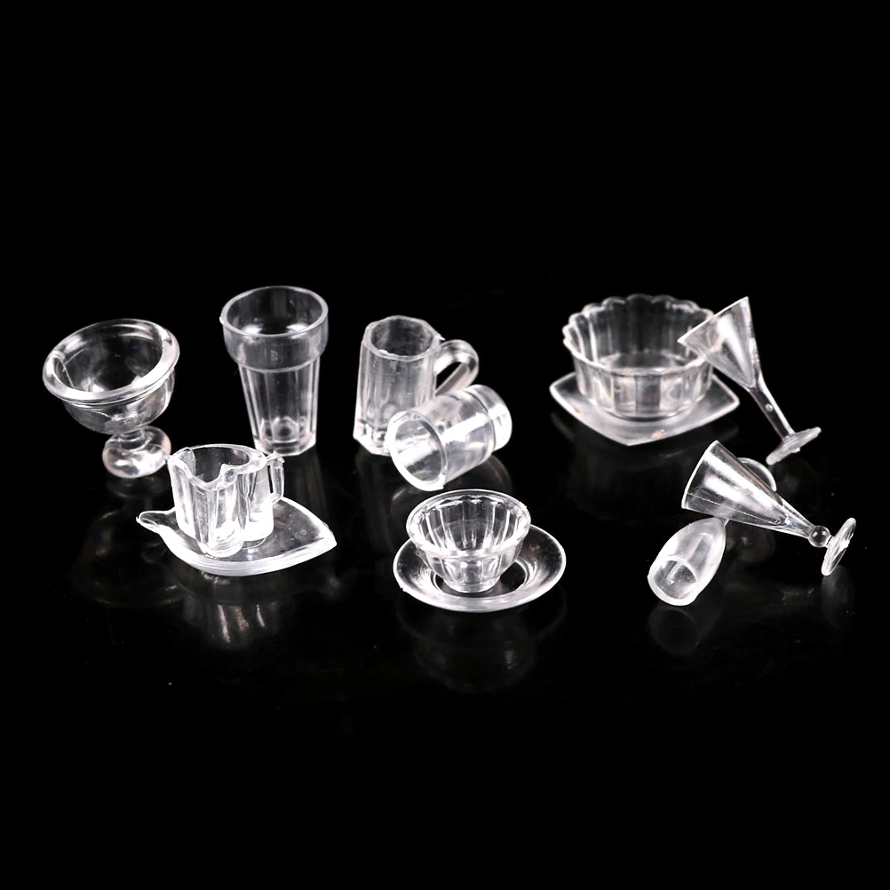 

13pcs/Set Miniatures DIY Pretend Play Kitchenware Toy Mini Transparent Drink Cups Dish Plate Tableware