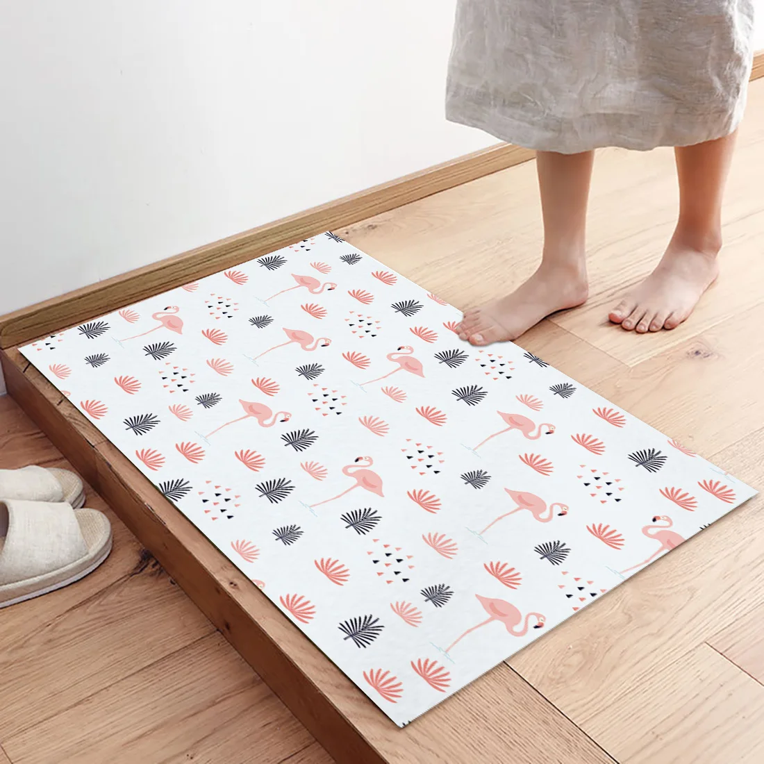 Мультяшный скандинавский коврик для кухни с фламинго напольный нескользящий