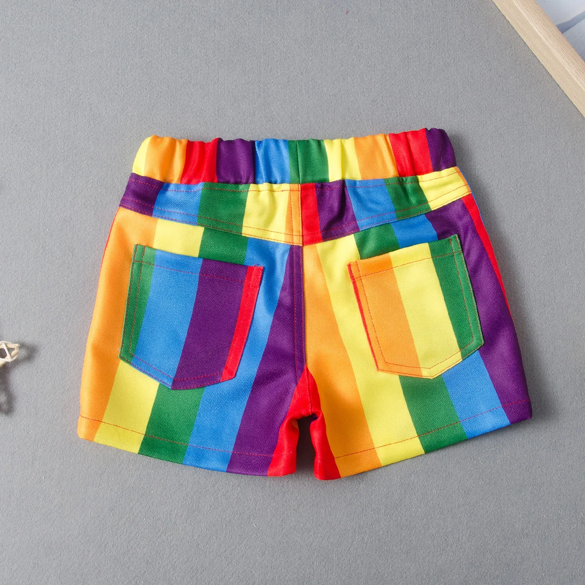 

Toddler Girls Clothes Set, Solid Color Sleeveless Sling Tops + Rainbow Striped Elastic Waist Shorts