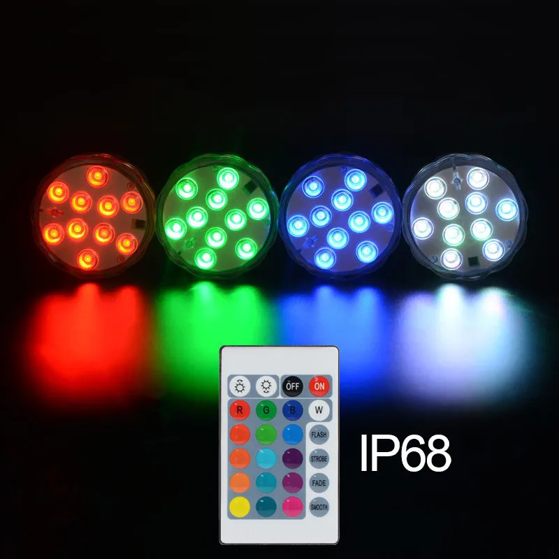 

10 Led Remote Control RGB Christmas Lights Outdoor Battery Operated Underwater Aquarium Light Night Lights Lamp Bar Garden Decor