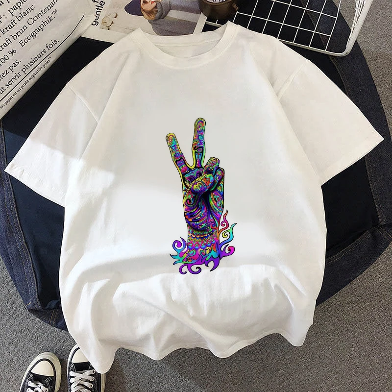 

Color Graffiti Printed T Shirt Women 90s Graphic T-shirt O-neck Girl Short Sleeve Harajuku T shirt White Tops Female Tops