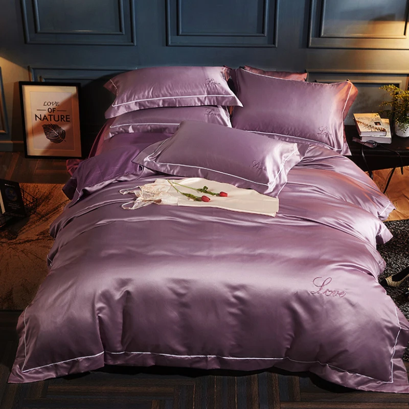 Вышивка 40С Постельное белье вареного шелка хлопок пододеяльник простынь и