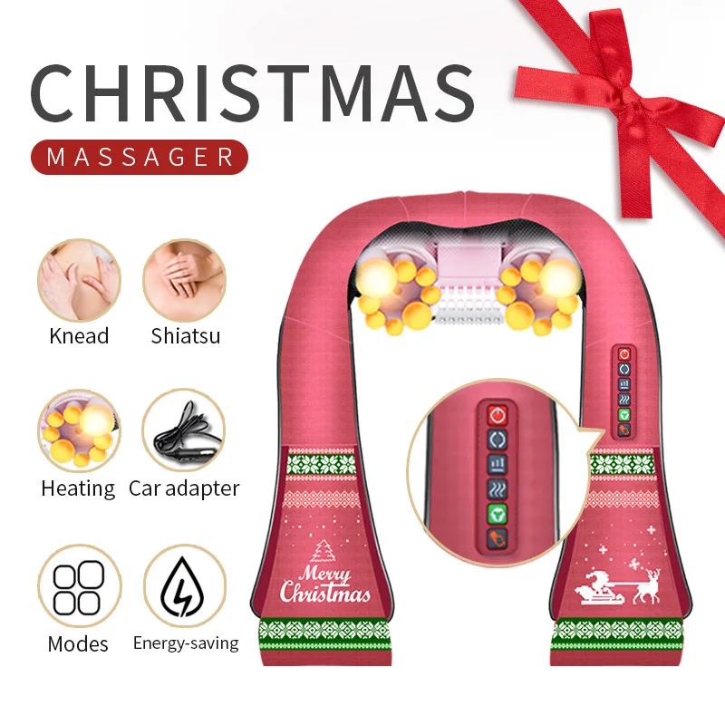 CHRISTMAS MASSAGER Шиацу массажер для шеи сзади Massagem с тепло глубоко Массажер для разминания плечи для ступней всего тела портативный Электрический массажер Офис - Цвет: CHRISTMAS MASSAGER