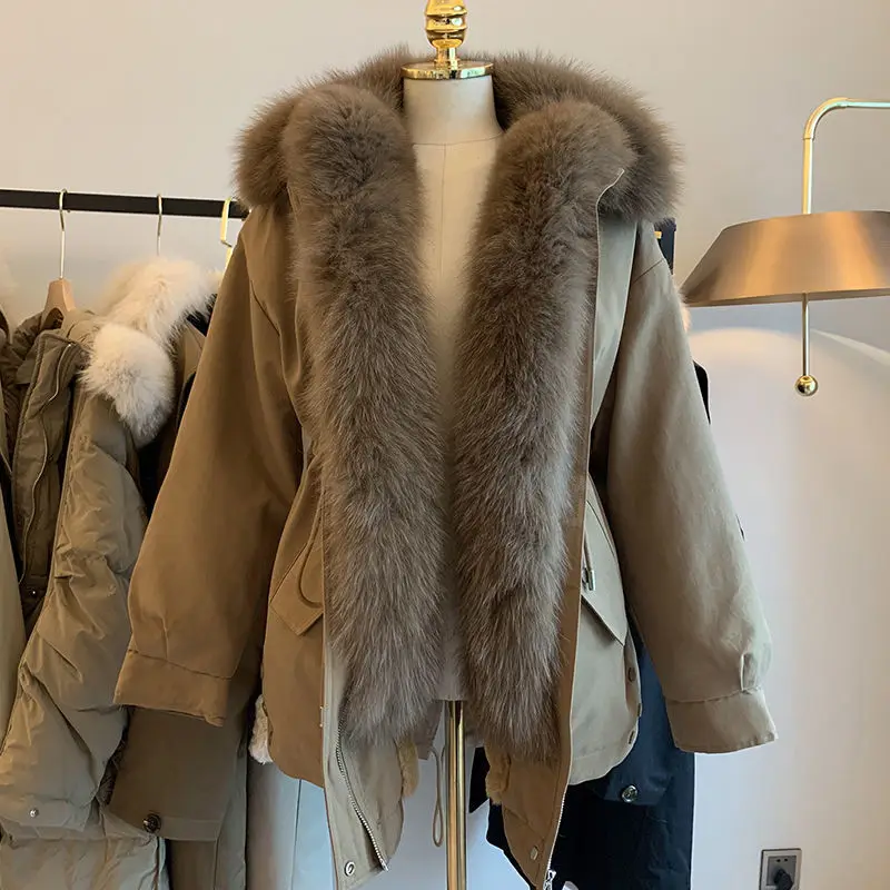 

High Quality 2021 Real Fox Fur Coat Women Winter Plush Thickened Natural Rabbit Hair Detachable Liner Long Sleeve Outwear Femme