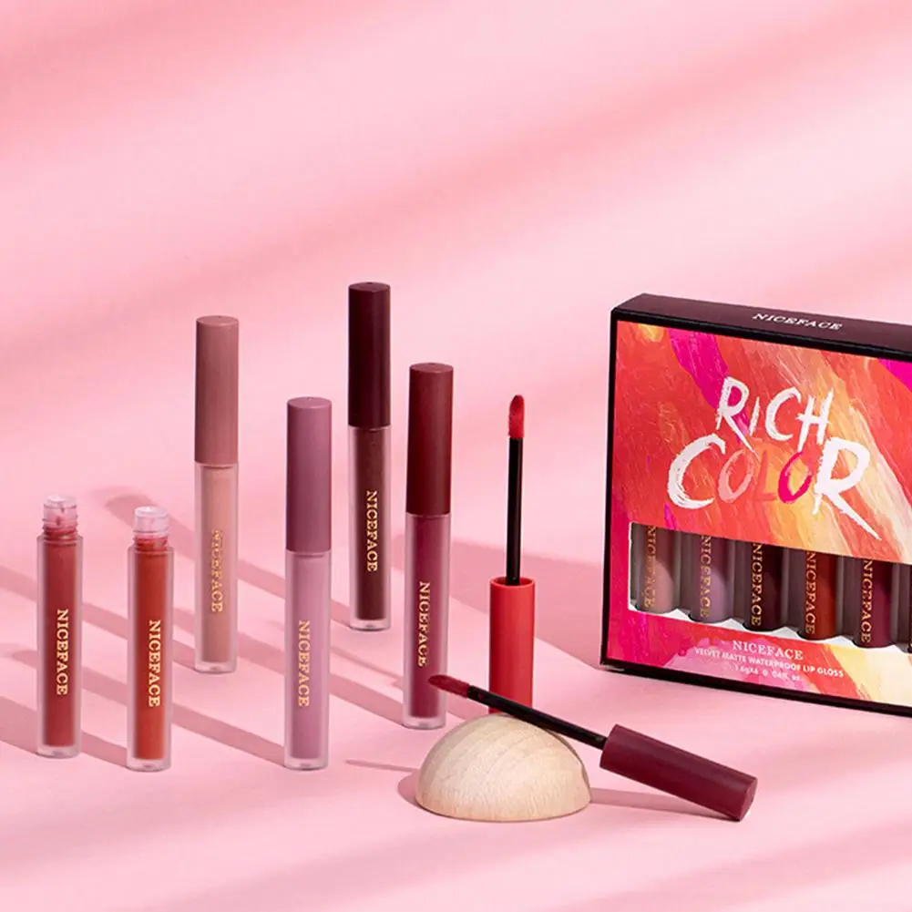 

6pcs Velvet Matte Lip Gloss Set Long Lasting Waterproof Liquid Lipstick Kit Lip Glaze Makeup Cosmetics Moisturizing Non Stick